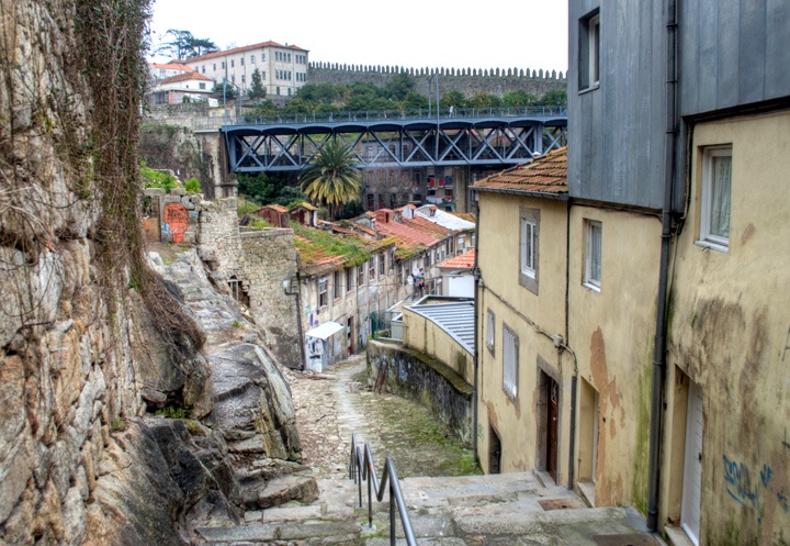 Narrow alleyways in Porto's Ribeira old town, Portugal
