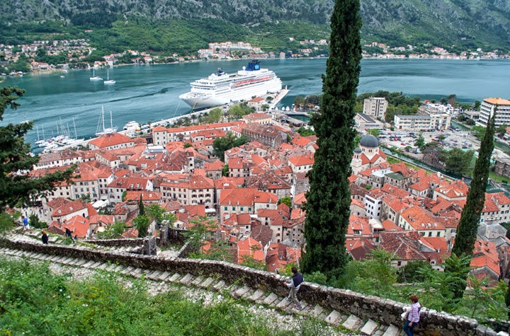 The fortified city walls of Kotor, Montenegro