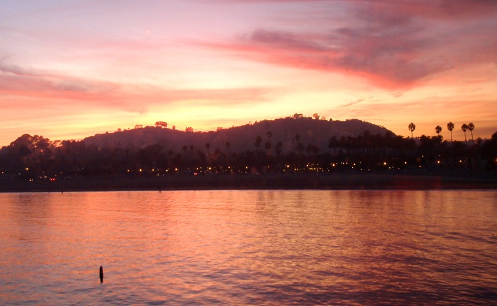 Palm trees at sunset in Santa Barbara, California, USA