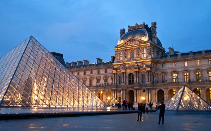 The Louvre museum in Paris at dusk