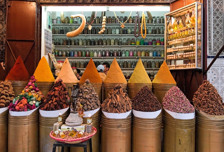 Spices in a market in Marrakech, Morocco