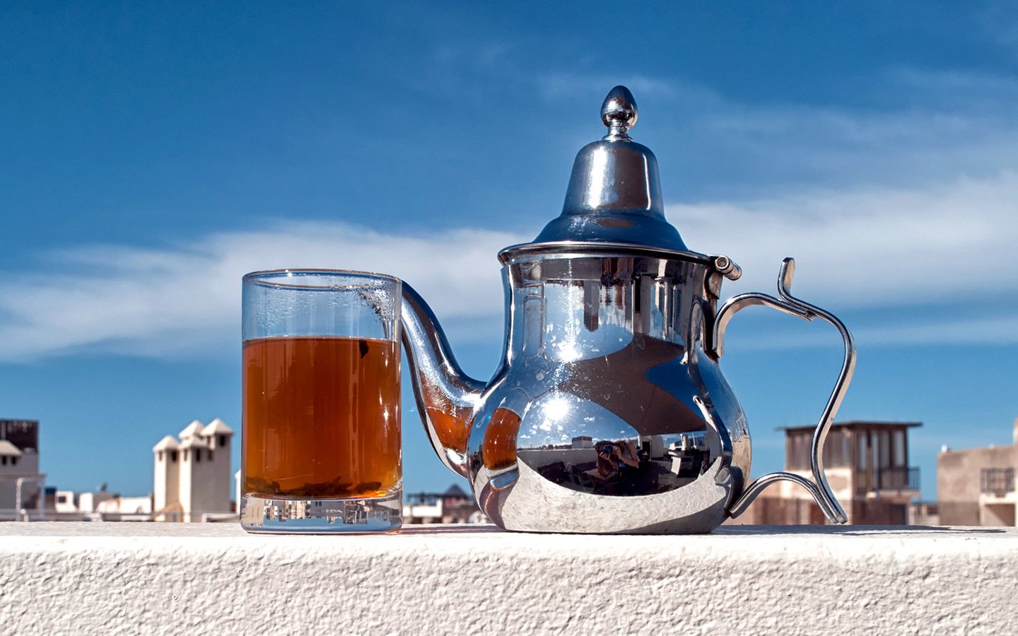 Moroccan mint tea in a rooftop terrace cafe