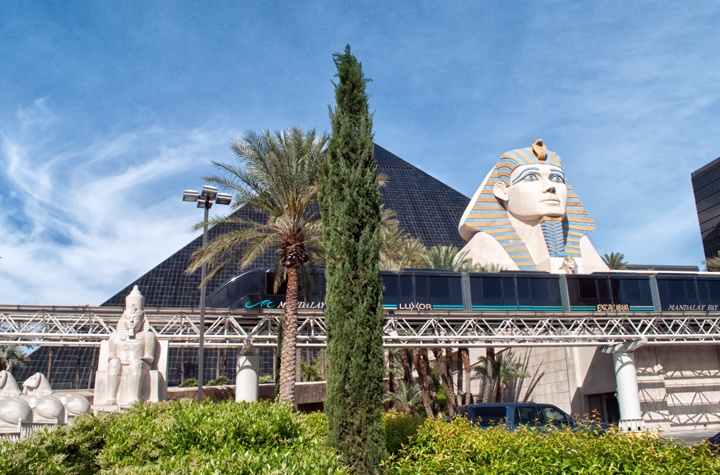 Monorail outside the Luxor casino, Las Vegas Nevada USA