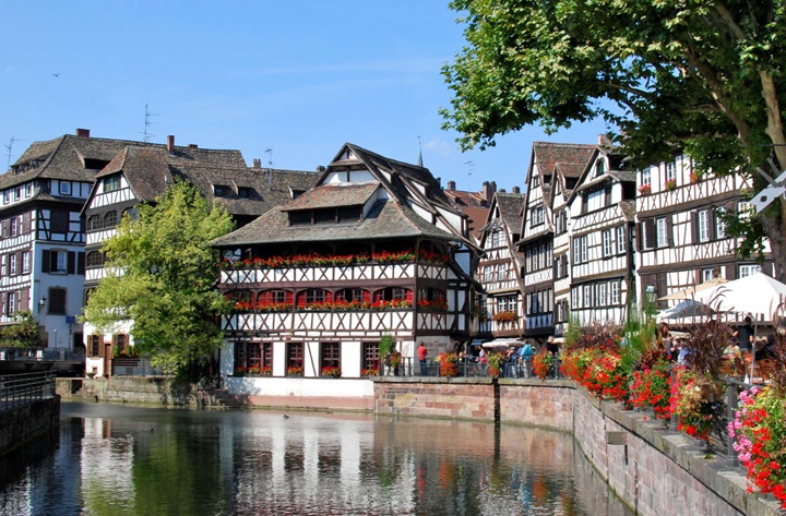 Canals and half-timbered houses in Strasbourg, France