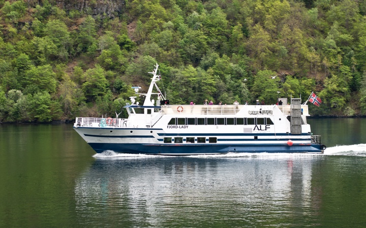 Sailing out of Flam into the Aurlandsfjord, Norway