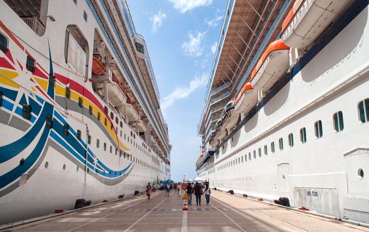 Cruise ships in the harbour at Katakolon