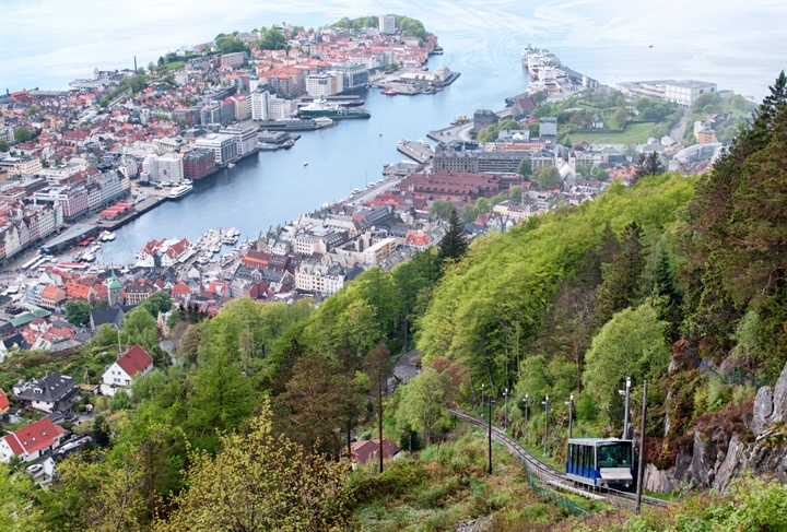 Fløibanen funicular railway, Bergen in Norway