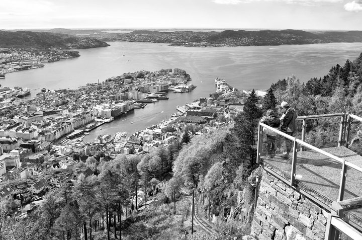 Viewing platform at the top of Mount Fløyen in Bergen, Norway
