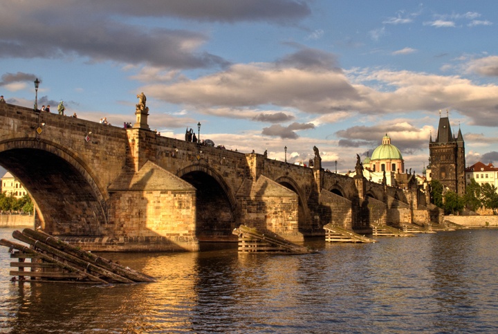 The Charles Bridge across the Vltava River in Pargue, Czech Republic