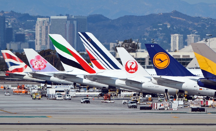 Line of planes at airport