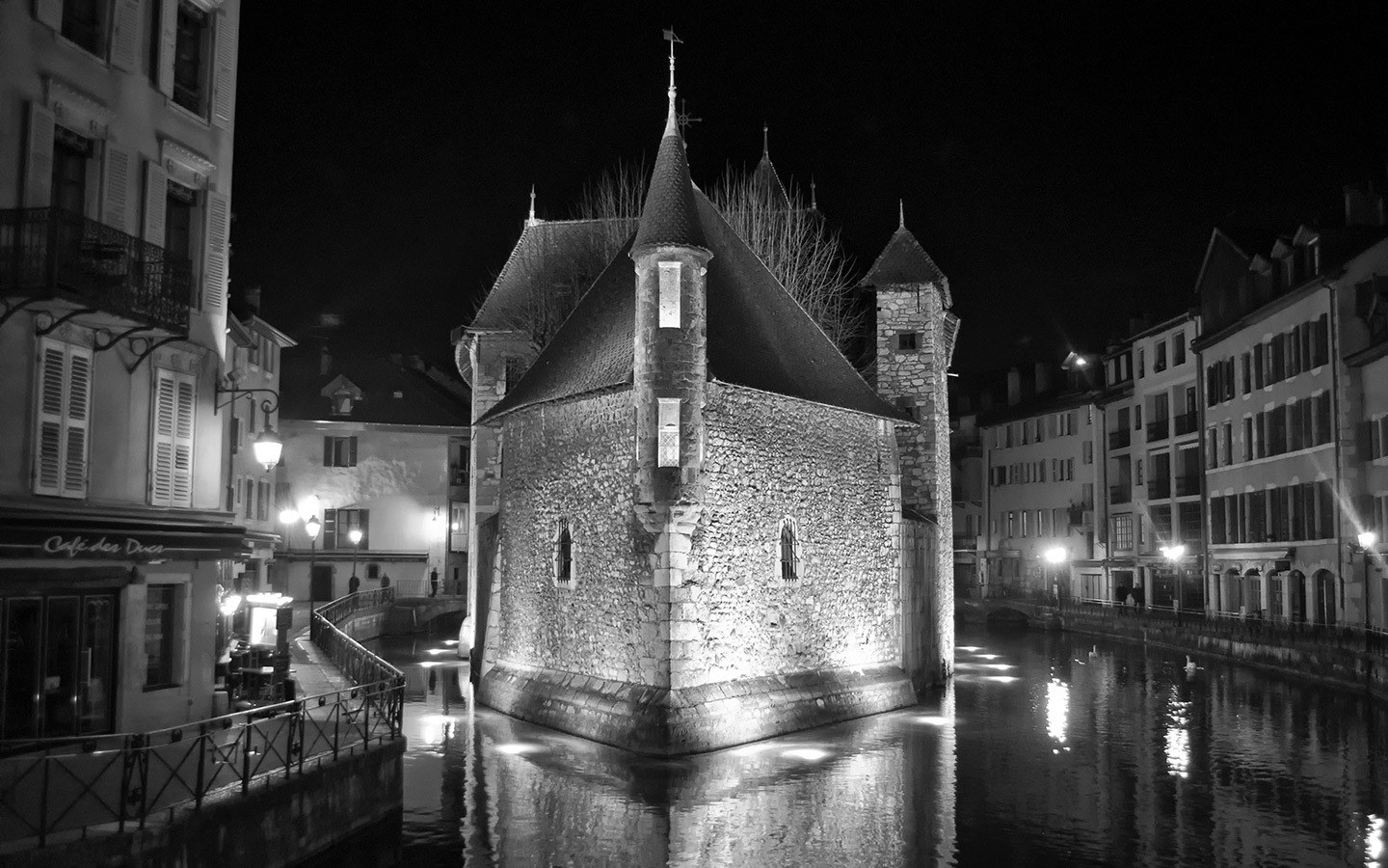 Annecy's Palais de l'Île prison by night, France