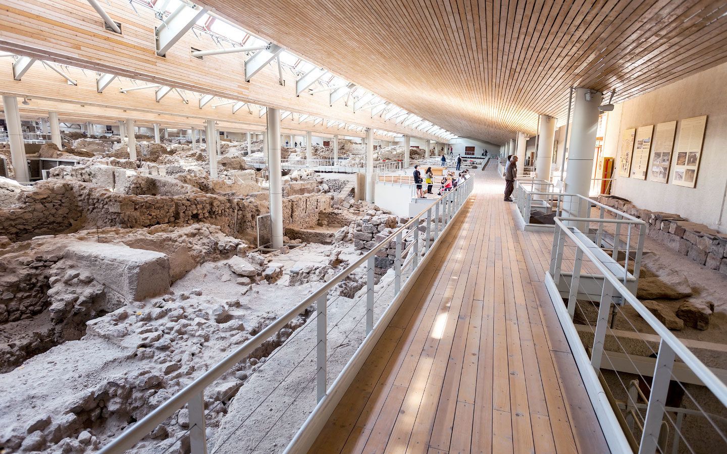 Walkways at Akrotiri archaeological site Santorini