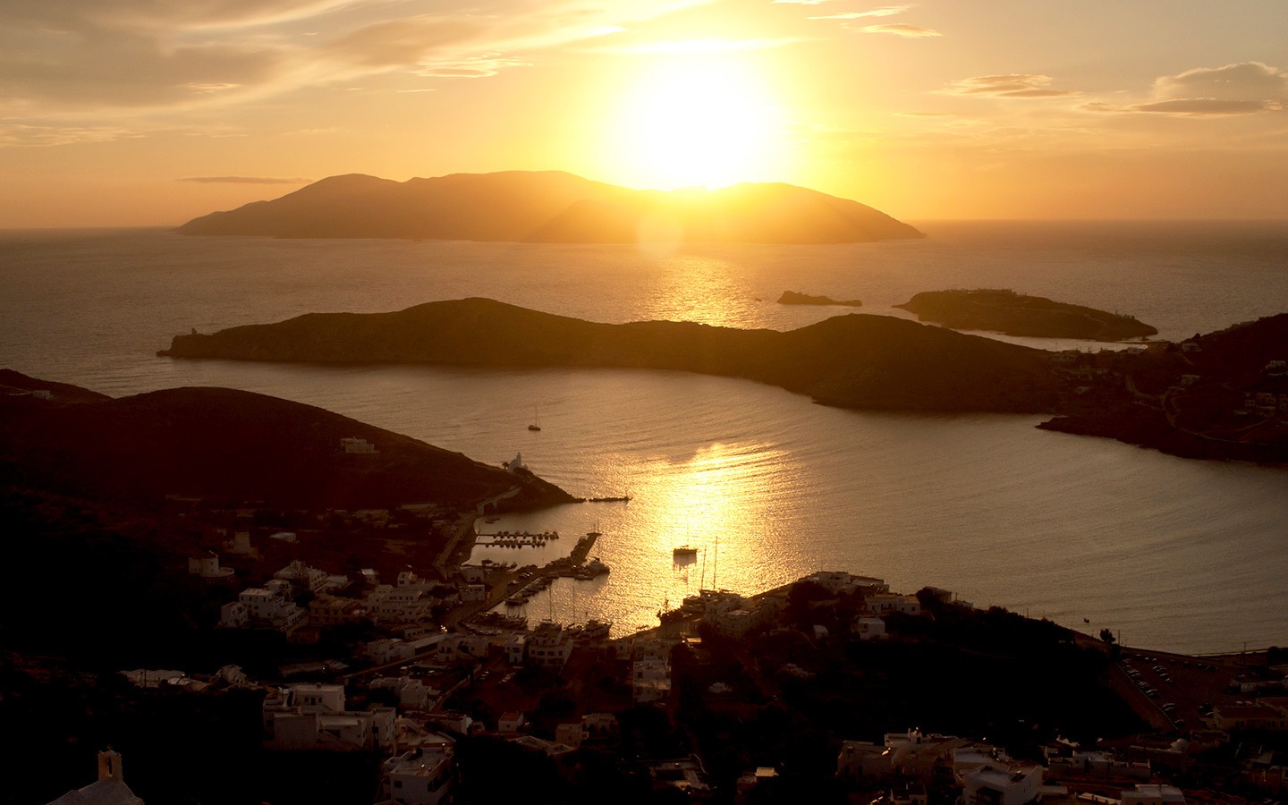 Sunset over the island of Sikinos, Greece