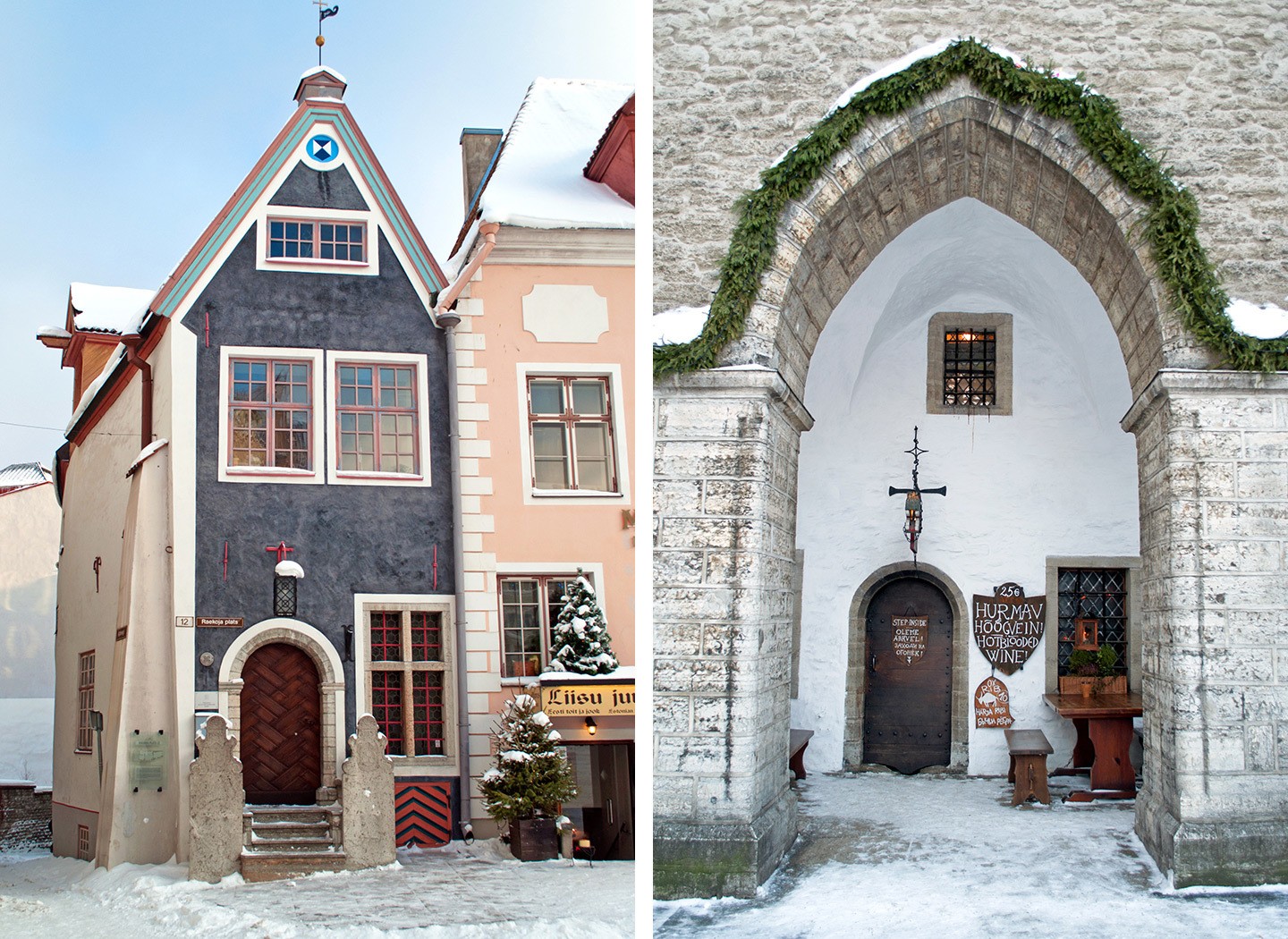 Medieval builsings in the old town of Tallinn in winter