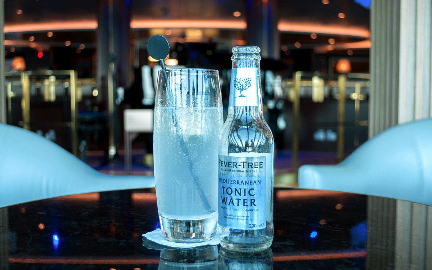 Gin and tonic in the Crow’s Nest bar on board P&O Britannia