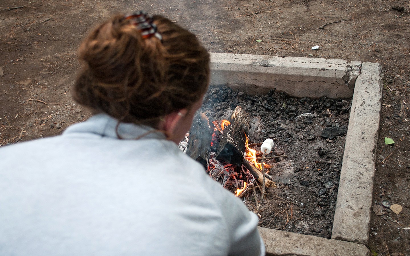 Toasting marshmallows on the campfire