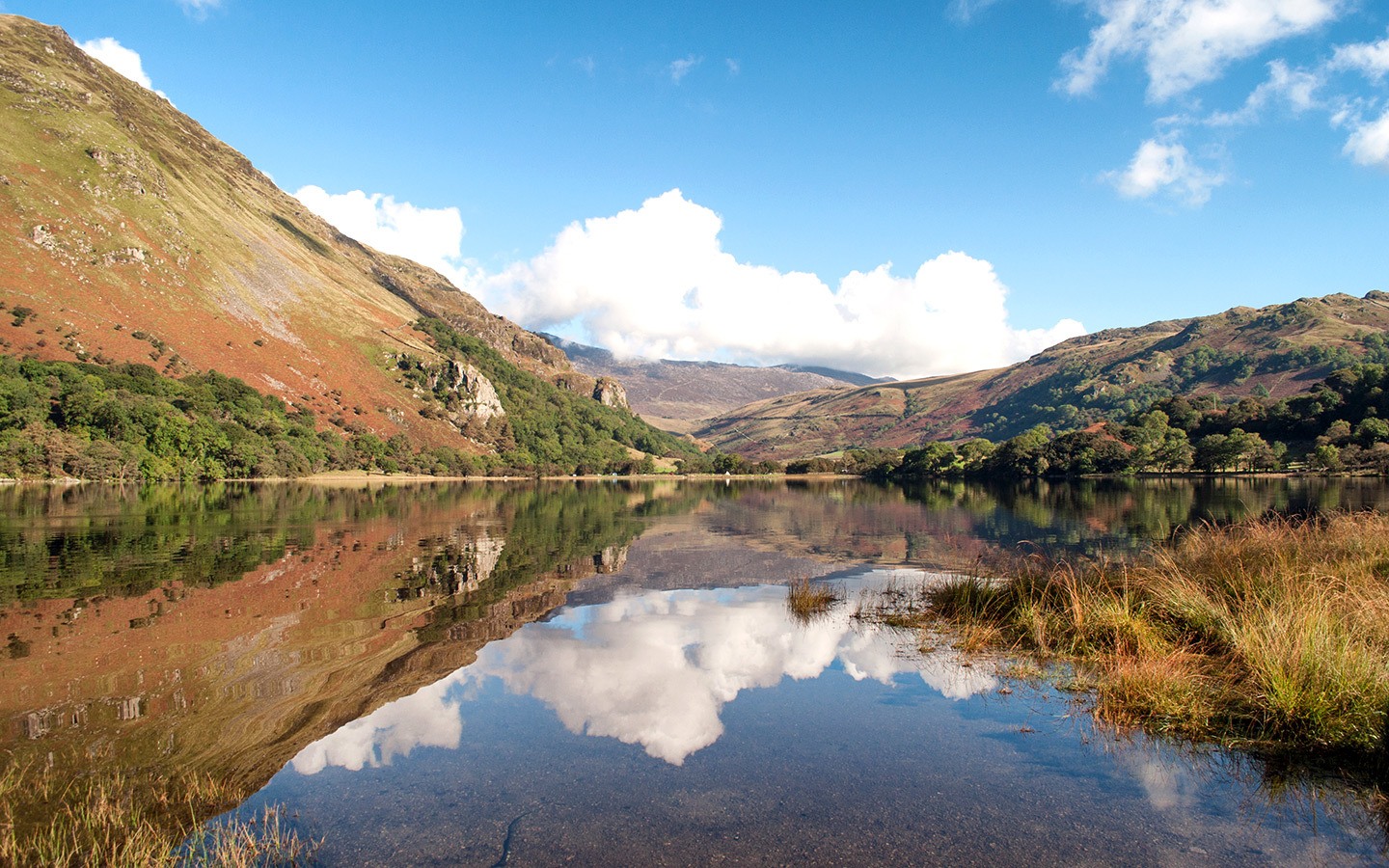 Reflections at Llyn Gwynant lake in North Wales
