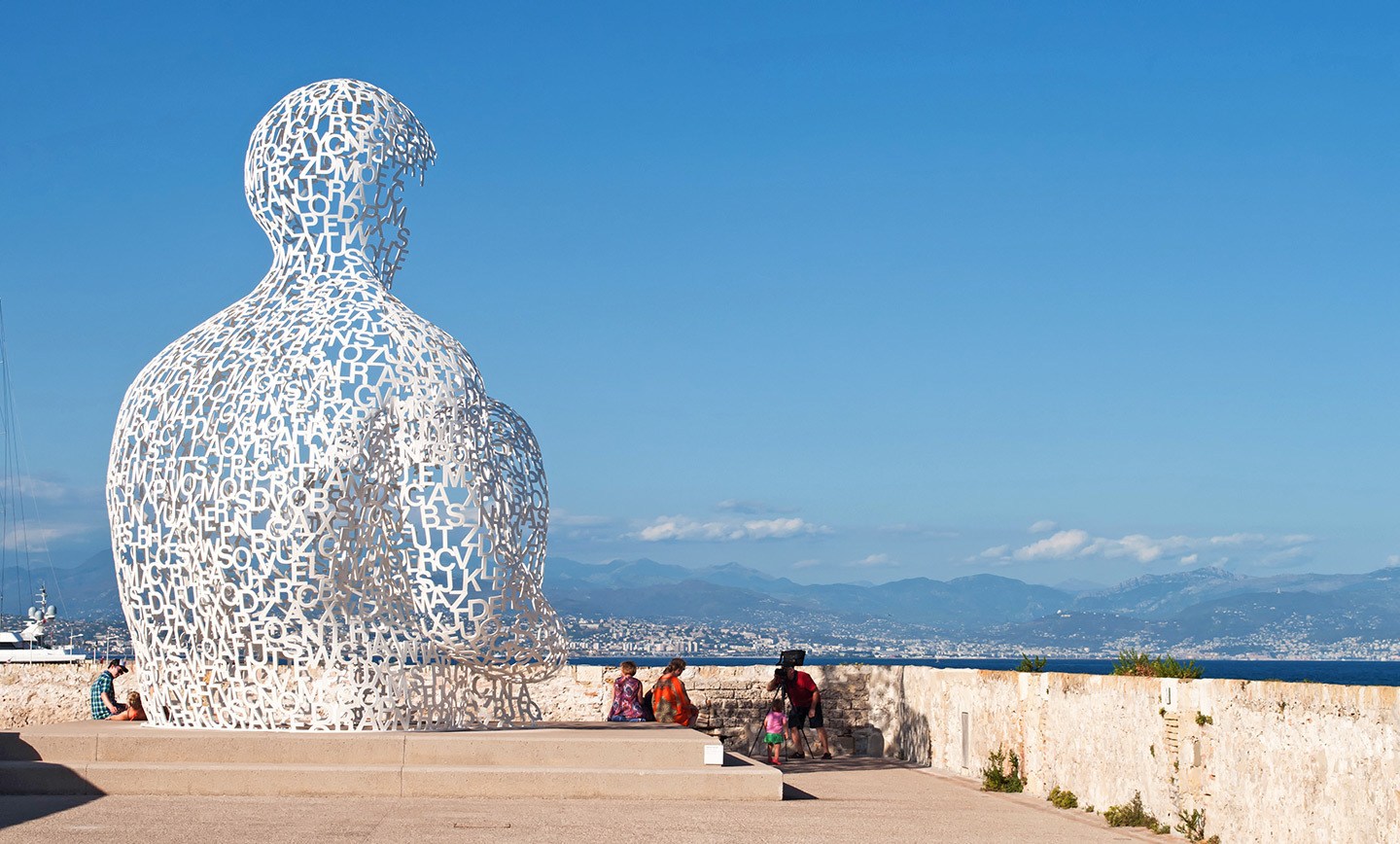 Jaume Plensa’s Nomade sculpture on the city walls of Antibes, South of France
