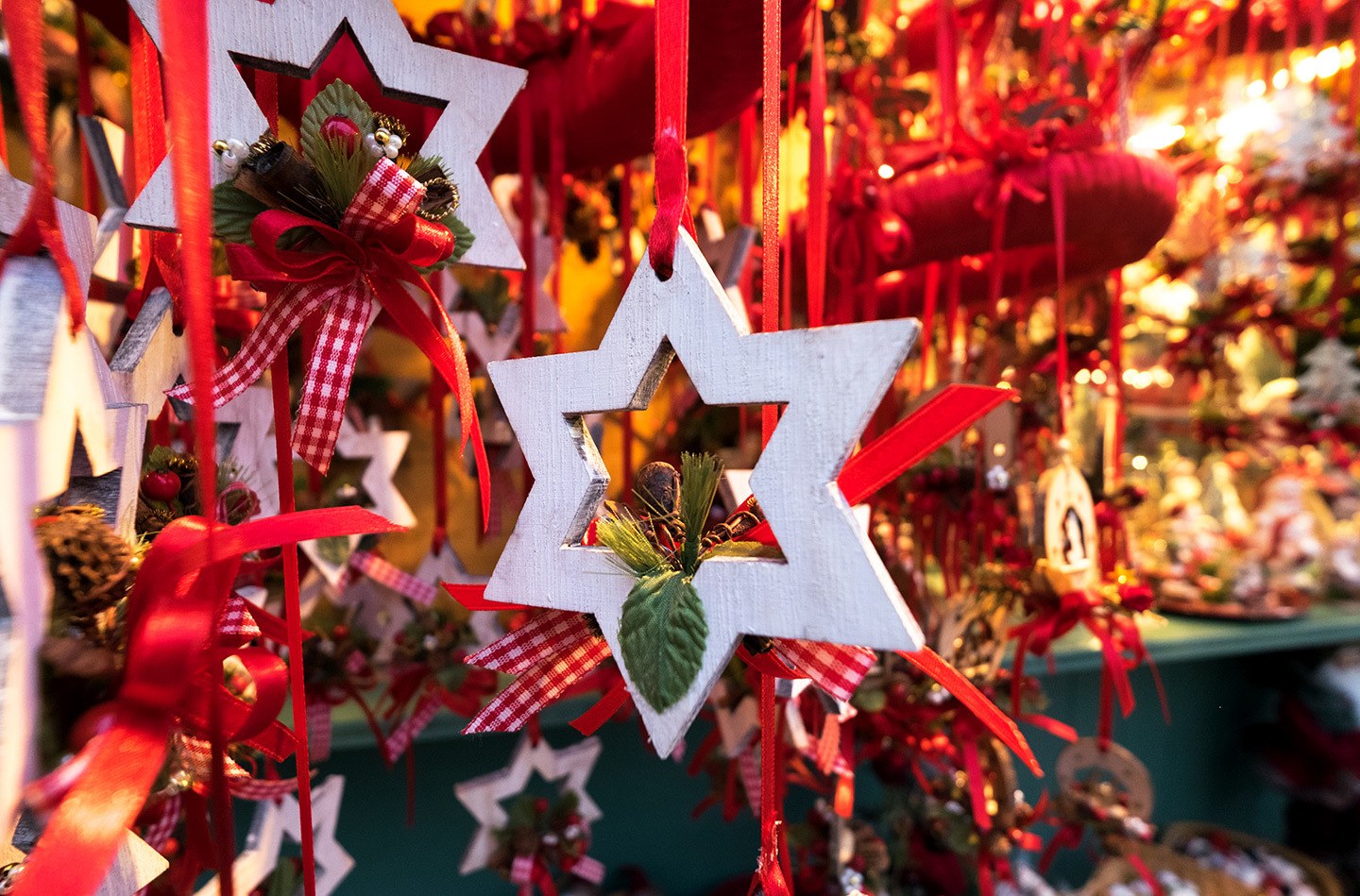 Tree decorations in the Christmas markets in Salzburg at Christmas