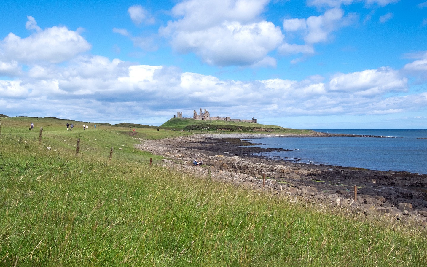 Dunstanburgh Castle in Alnwick, Northumberland, England