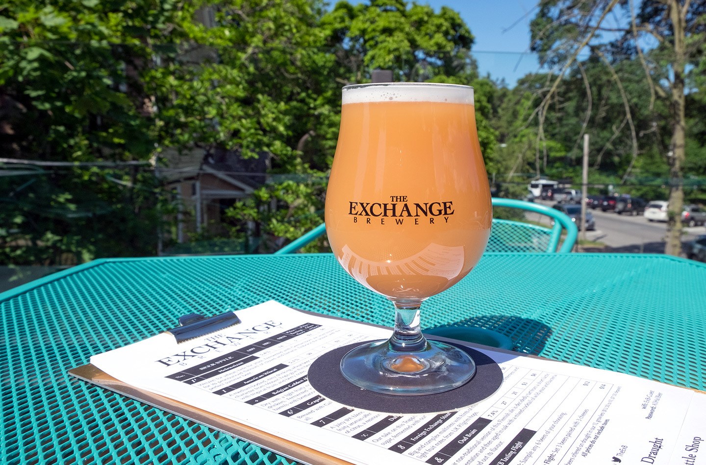 Beer on the patio at Exchange Brewery