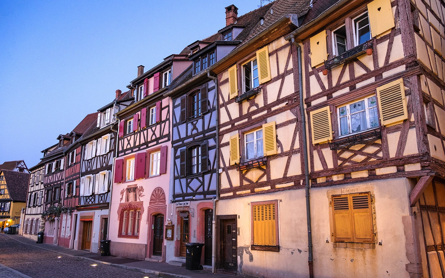 Old houses in Petit Venice, Colmar, at dusk
