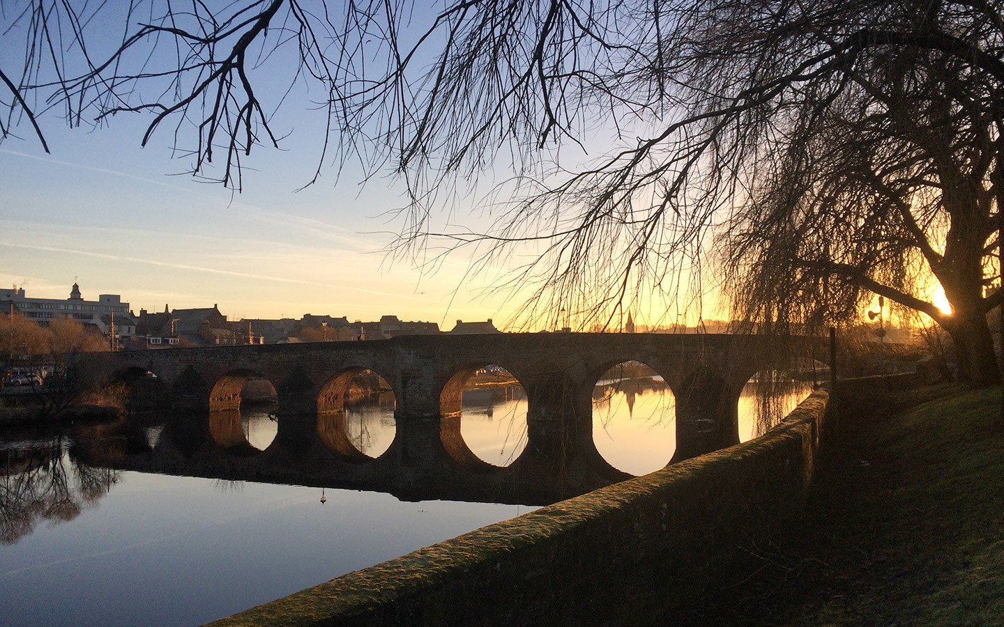 Sunset over the River Nith in Dumfries