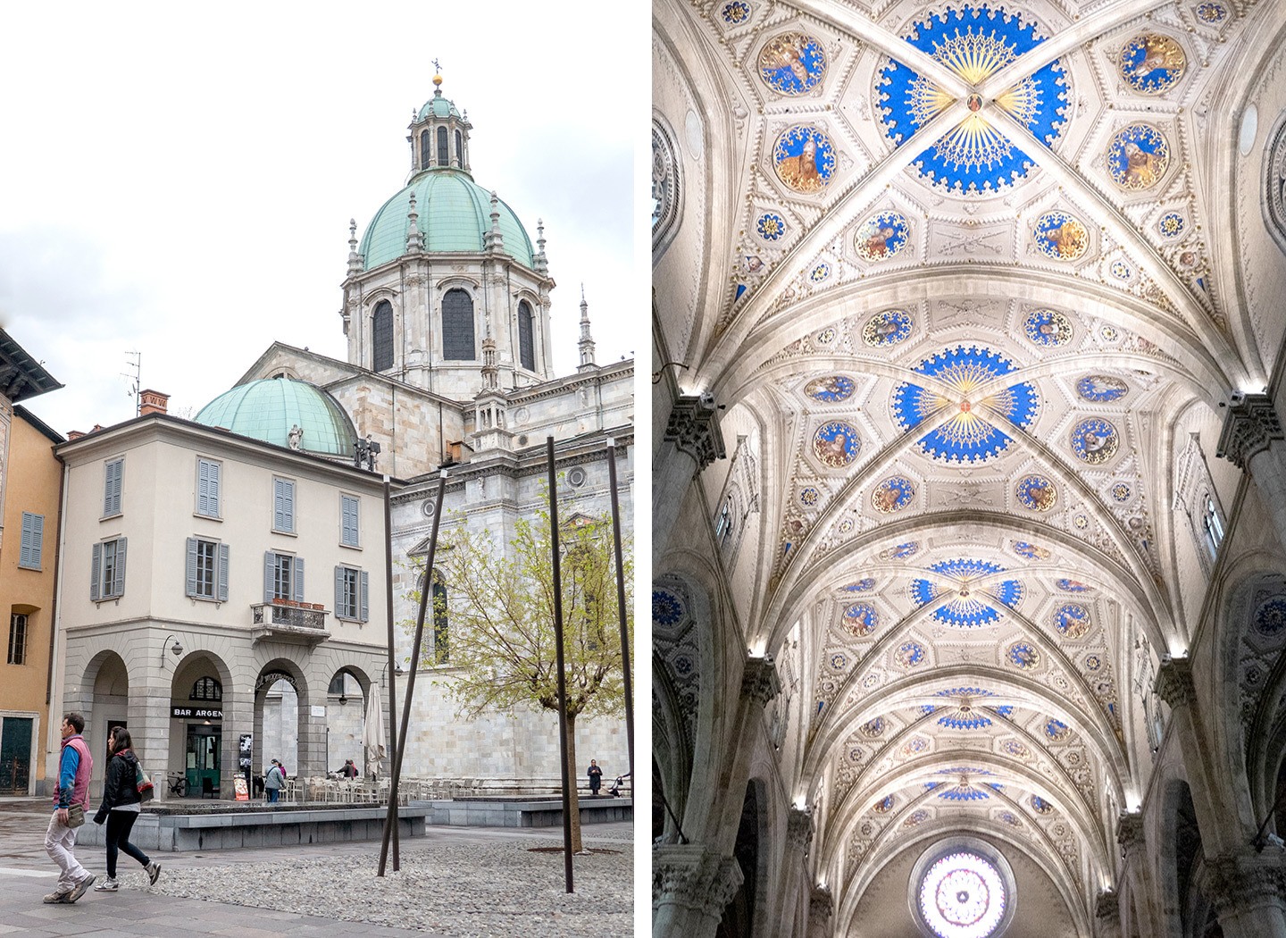 Inside and outside the Duomo cathedral in Como's centro storico