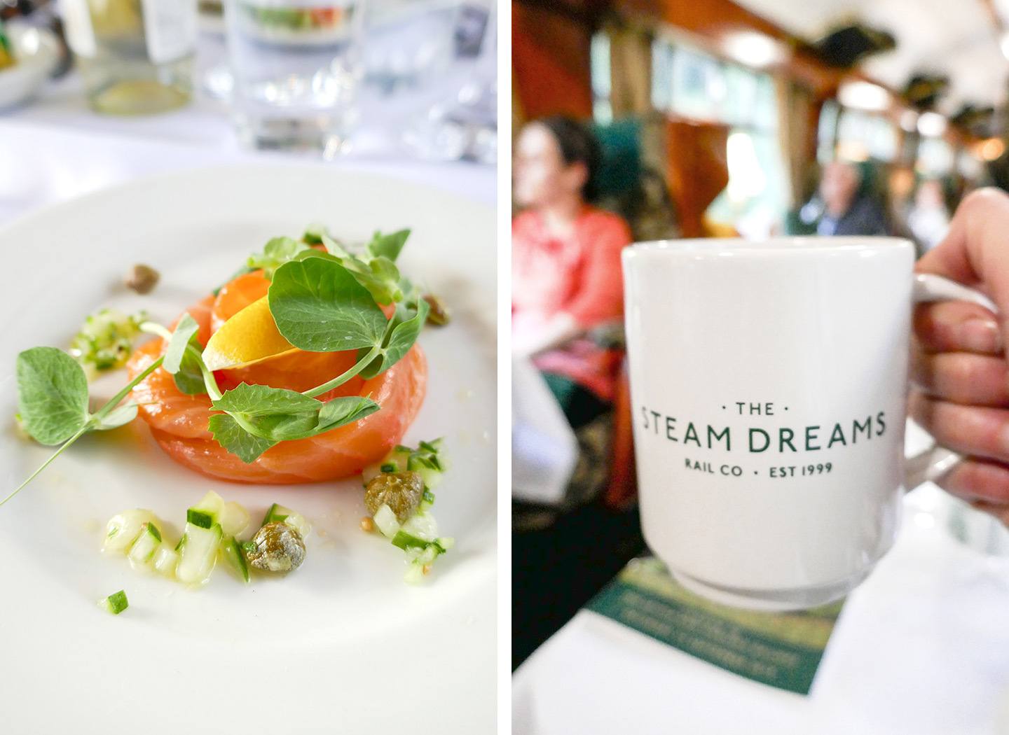 Dining on board a steam train day trip
