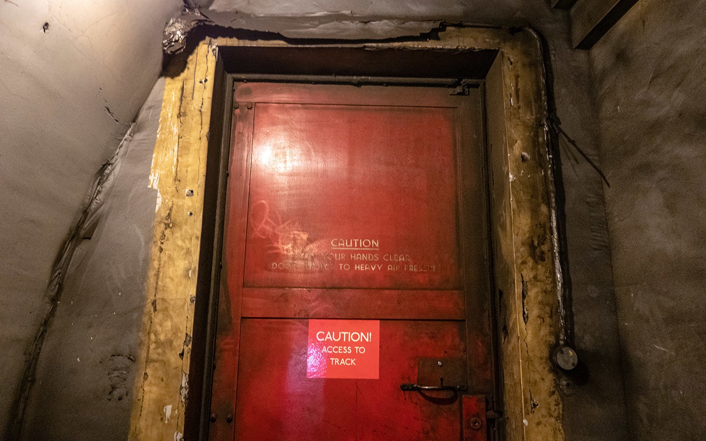 Doorway to the Tube tracks at Down Street abandoned Tube station
