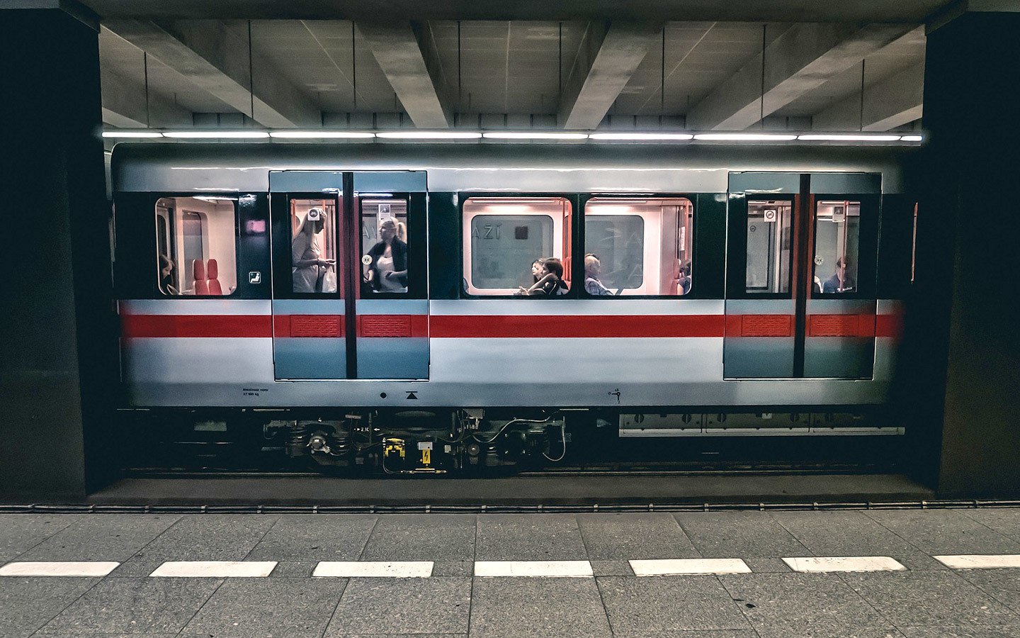 Prague Metro train in a station