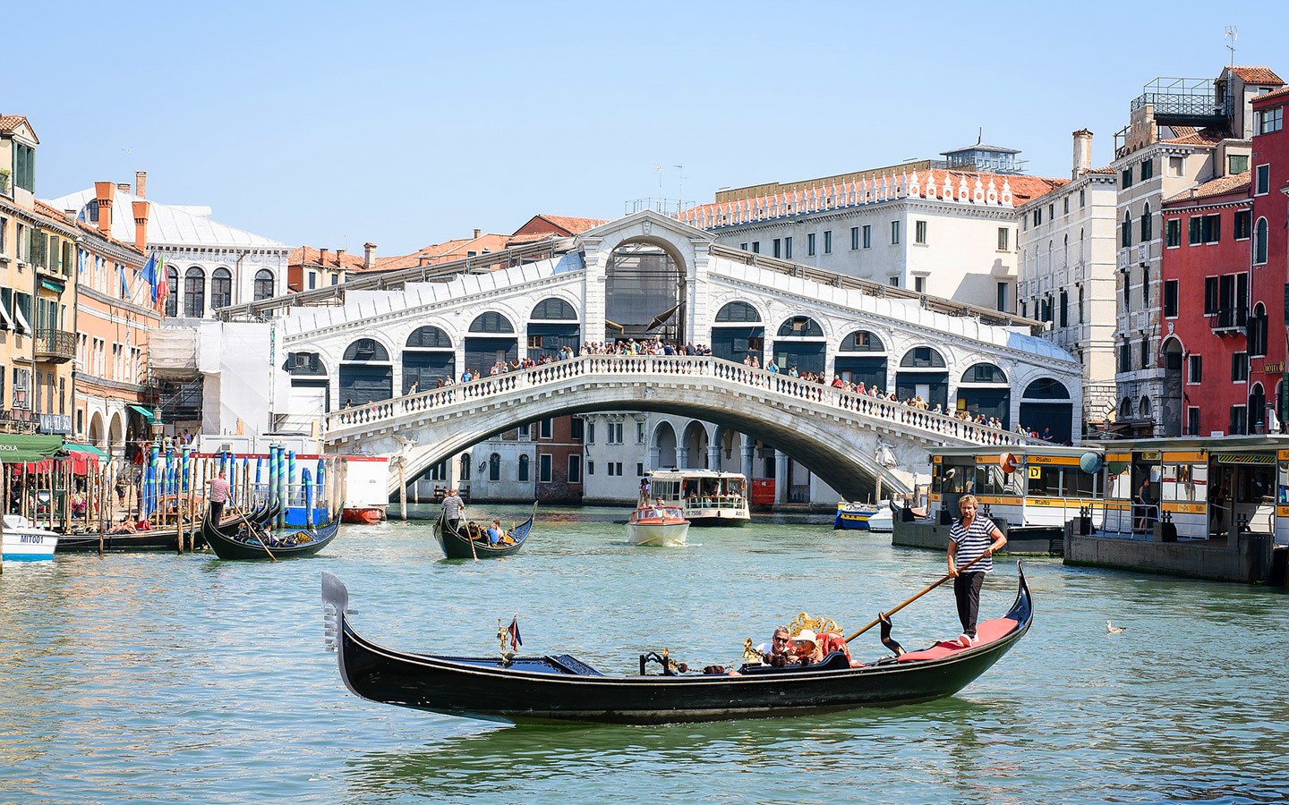 gondole și Podul Rialto din Veneția