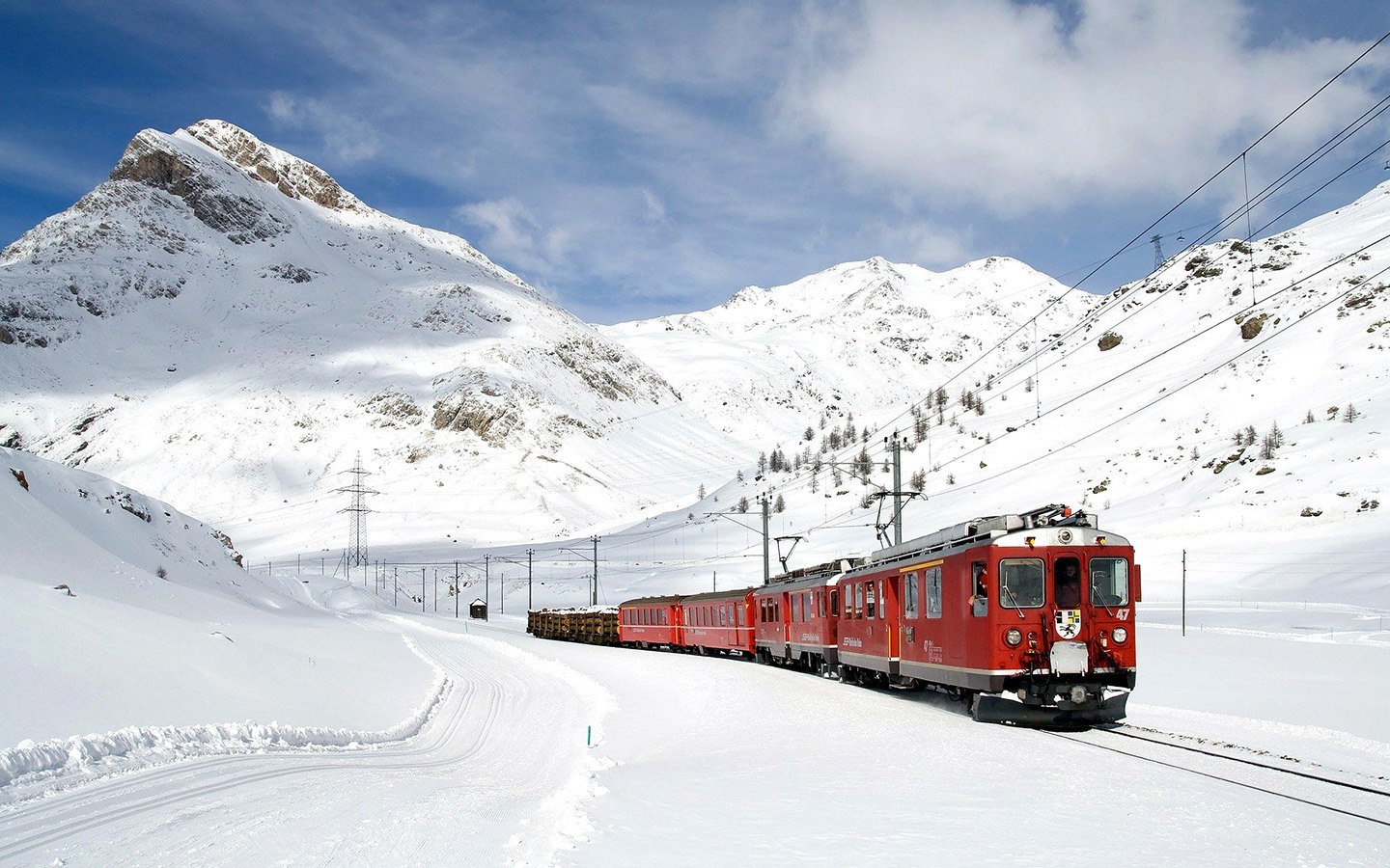The Bernina Express in winter, one of Northern Europe's most scenic trains