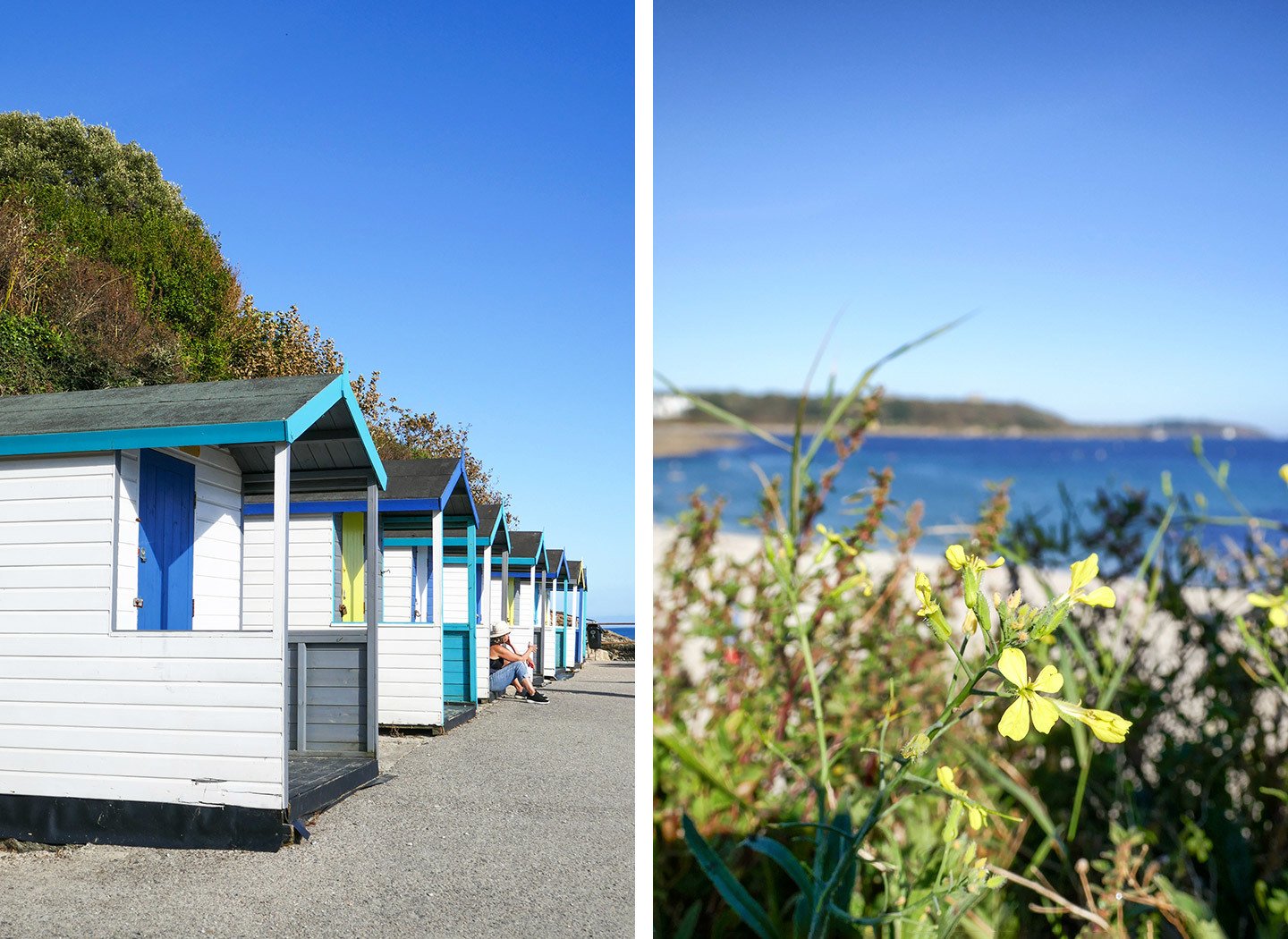 Swanpool Beach huts and coast path in Falmouth, Cornwall