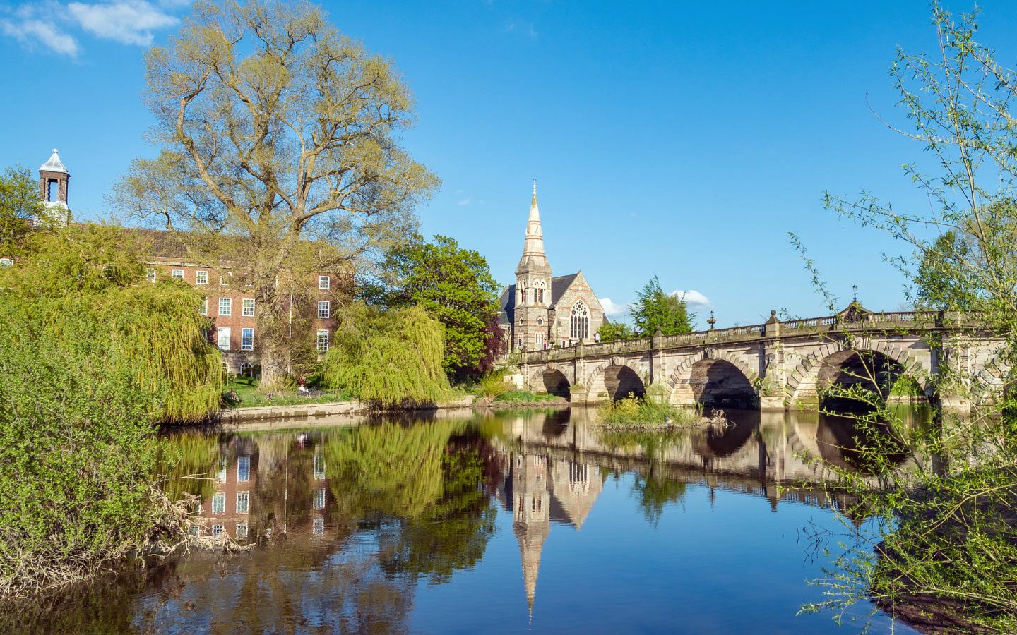 Shrewsbury's English Bridge on the River Severn